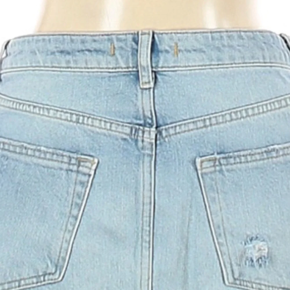 We the Free 29 blue BOHO button fly distressed fringe hem denim jean mini skirt